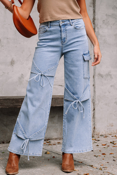 Western Bowknot Detail Boyfriend Cargo Denim Jeans