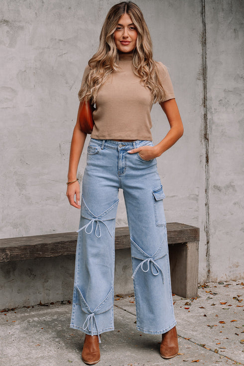 Western Bowknot Detail Boyfriend Cargo Denim Jeans