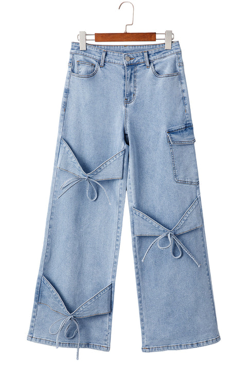 Western Bowknot Detail Boyfriend Cargo Denim Jeans