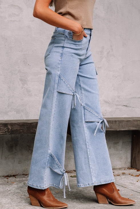 Western Bowknot Detail Boyfriend Cargo Denim Jeans