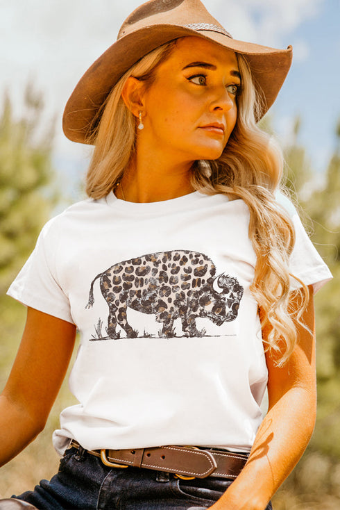 Western Buffalo Graphic Print Short Sleeve Crew Neck Tee