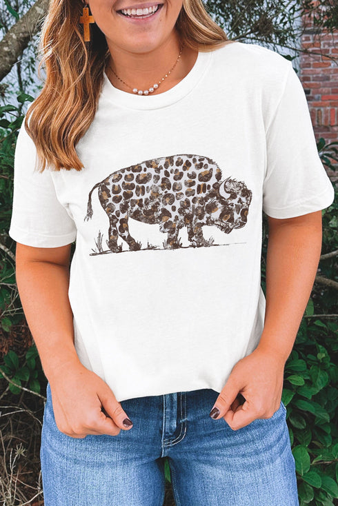 Western Buffalo Graphic Print Short Sleeve Crew Neck Tee