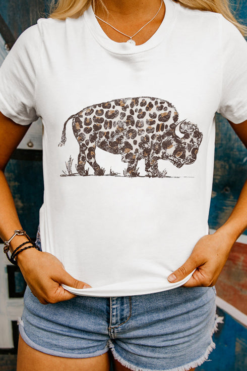 Western Buffalo Graphic Print Short Sleeve Crew Neck Tee