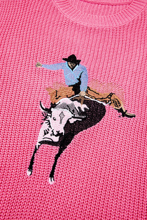 Western Bull Rider Graphic Sleeveless Knit Sweater Vest