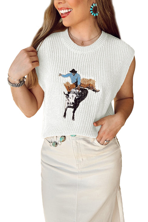 Western Bull Rider Graphic Sleeveless Knit Sweater Vest