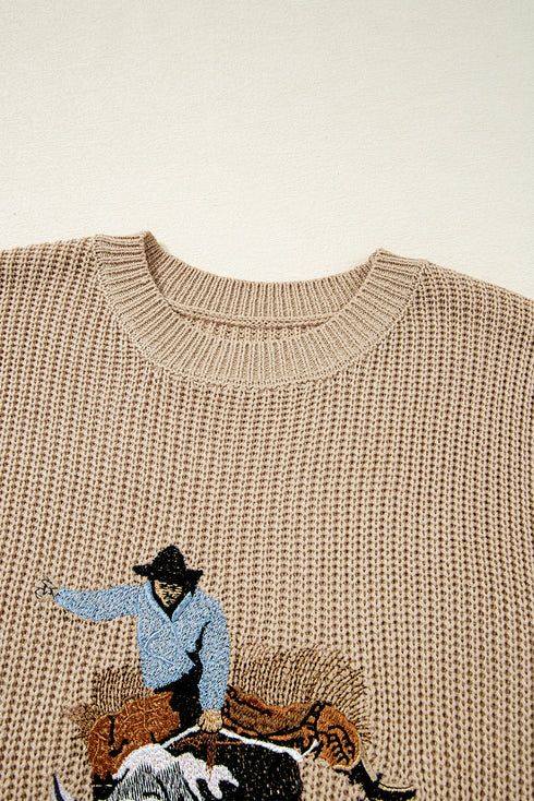 Western Bull Rider Graphic Sleeveless Knit Sweater Vest