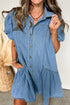 Western Button Down Puff Sleeve Patchwork Denim Mini Dress