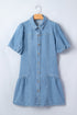 Western Button Down Puff Sleeve Patchwork Denim Mini Dress