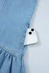 Western Button Down Puff Sleeve Patchwork Denim Mini Dress