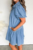 Western Button Down Puff Sleeve Patchwork Denim Mini Dress
