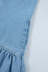 Western Button Down Puff Sleeve Patchwork Denim Mini Dress