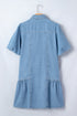 Western Button Down Puff Sleeve Patchwork Denim Mini Dress