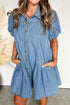 Western Button Down Puff Sleeve Patchwork Denim Mini Dress