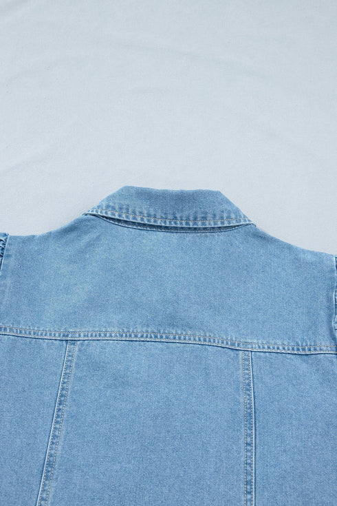 Western Button Down Puff Sleeve Patchwork Denim Mini Dress