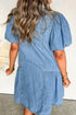Western Button Down Puff Sleeve Patchwork Denim Mini Dress
