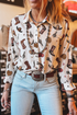 Western Cacti And Boot Print Button Up Shirt