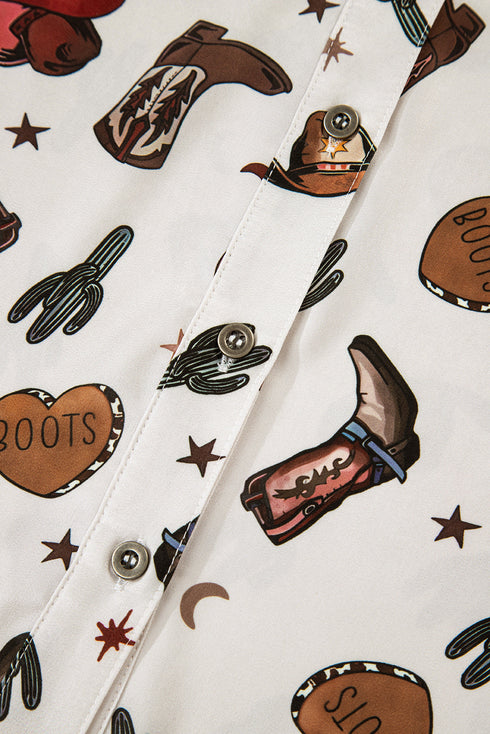 Western Cacti And Boot Print Button Up Shirt