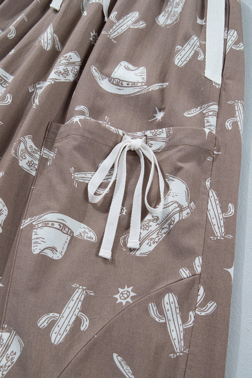 Western Cactus Cowgirl Hat Boot Print Drawstring Jogger Pants