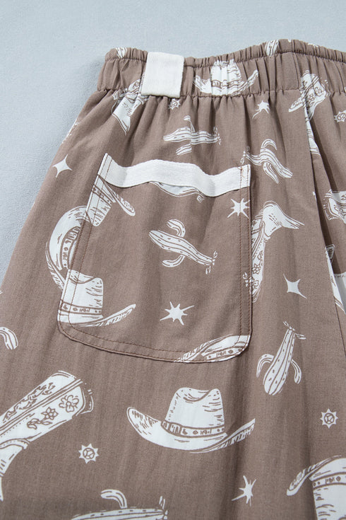 Western Cactus Cowgirl Hat Boot Print Drawstring Jogger Pants