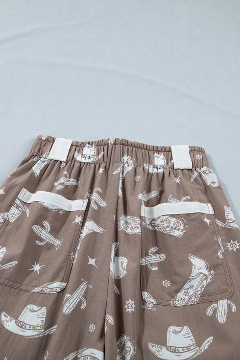 Western Cactus Cowgirl Hat Boot Print Drawstring Jogger Pants