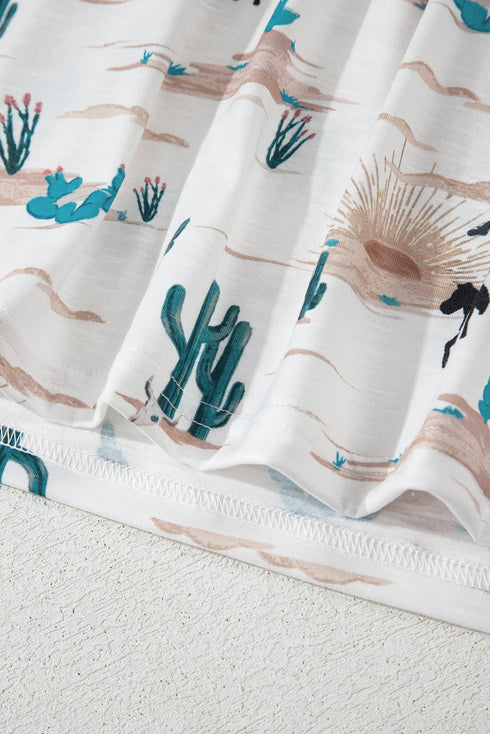 Western Cactus Graphic Print Crew Neck Short Sleeve Tee