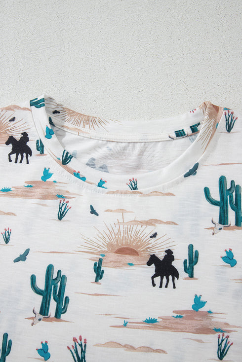 Western Cactus Graphic Print Crew Neck Short Sleeve Tee