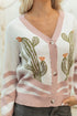 Western Cactus Motif Button Front Knit Cardigan