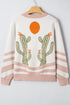 Western Cactus Motif Button Front Knit Cardigan