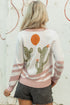 Western Cactus Motif Button Front Knit Cardigan