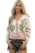 Western Cactus Motif Button Front Knit Cardigan