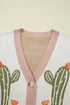 Western Cactus Motif Button Front Knit Cardigan