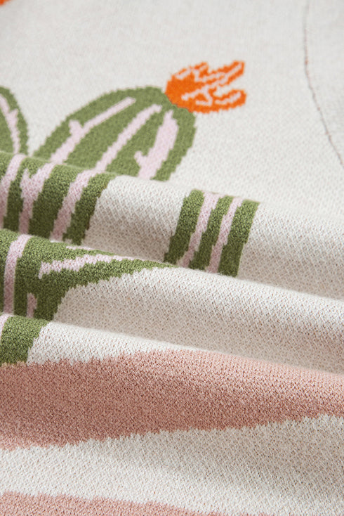 Western Cactus Motif Button Front Knit Cardigan