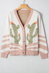 Western Cactus Motif Button Front Knit Cardigan