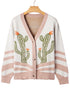 Western Cactus Motif Button Front Knit Cardigan