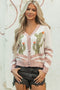 Western Cactus Motif Button Front Knit Cardigan