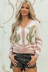Western Cactus Motif Button Front Knit Cardigan