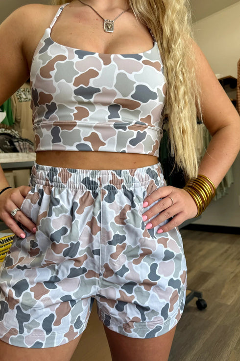 Western Camo Print Cropped Tank Athleisure Short Set