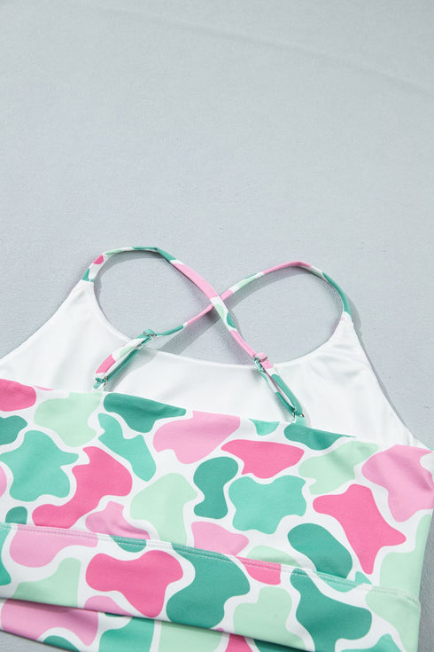 Western Camo Print Cropped Tank Athleisure Short Set