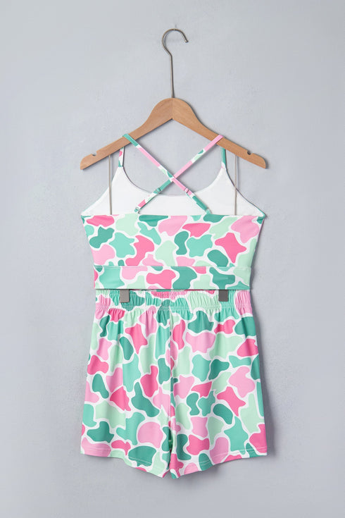 Western Camo Print Cropped Tank Athleisure Short Set