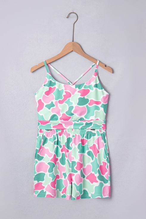 Western Camo Print Cropped Tank Athleisure Short Set
