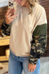 Western Camo Print Patchwork Detail Raw Hem Sweatshirt