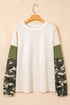 Western Camo Print Patchwork Detail Raw Hem Sweatshirt