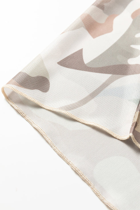 Western Camo Print Sheer Mesh Long Sleeve Top