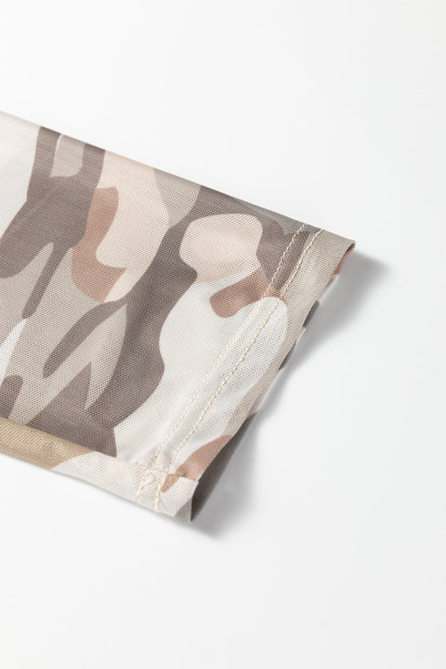 Western Camo Print Sheer Mesh Long Sleeve Top