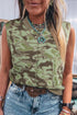 Western Camo Print Sleeveless Button Front Sweater Vest