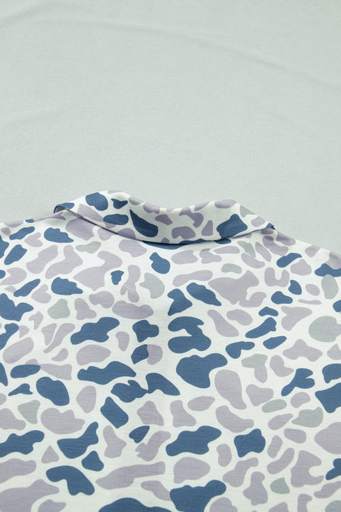 Western Camo Print Zip Up Tee And Short Loungewear Set
