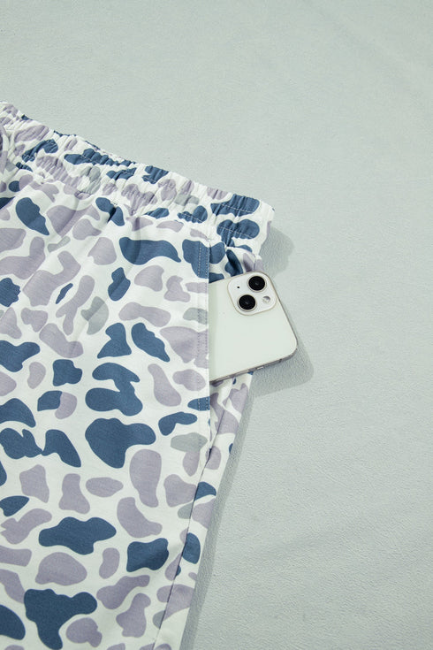 Western Camo Print Zip Up Tee And Short Loungewear Set