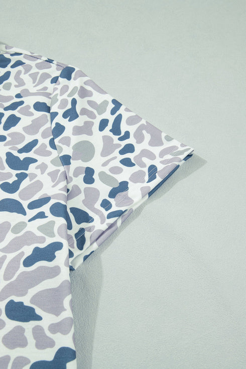 Western Camo Print Zip Up Tee And Short Loungewear Set