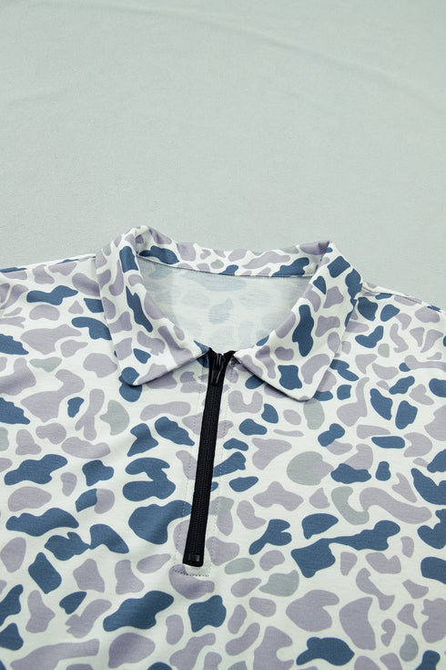 Western Camo Print Zip Up Tee And Short Loungewear Set