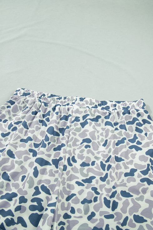 Western Camo Print Zip Up Tee And Short Loungewear Set